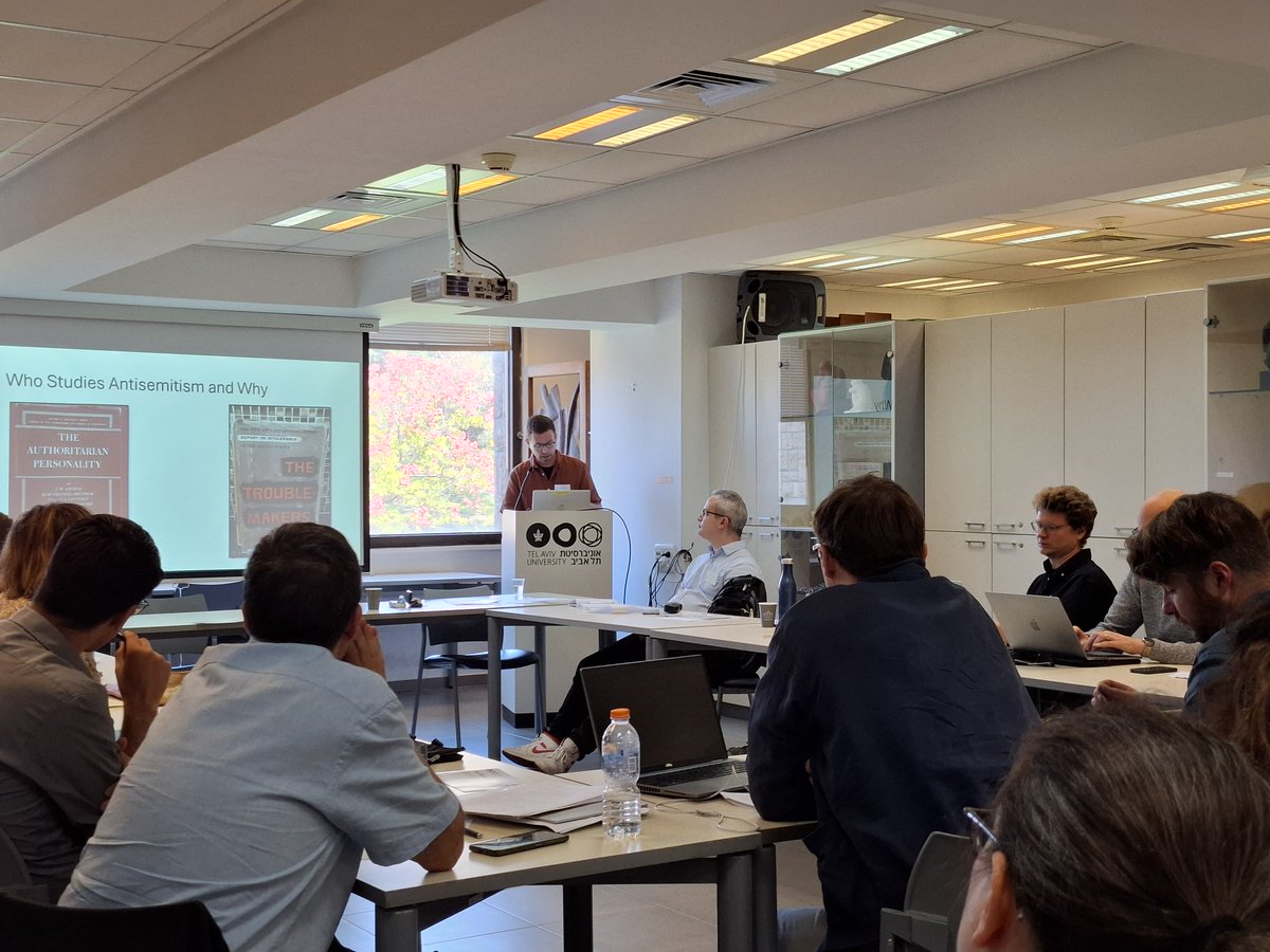 Robinson_Inst's tweet photo. Dr. @TomEshed presented his paper "Conflict in the Jewish World over the Study of Antisemitism after the Holocaust" last week at the Minerva-Wiener Workshop at @TelAvivUni, a joint Israeli-German research initiative exploring "Antisemitism, Racism, Right-Wing Radicalism: How Current Events Inform Historical Understanding, and Vice Versa." 🎓

Tom shared research from his work at JRI that examines the contested debates over the study of antisemitism in the post-Holocaust era.

📌 For the full workshop program & more details: https://t.co/vtXaJ8XWSD

📷 Image credit: Wiener Library for the Study of the Nazi Era and the Holocaust