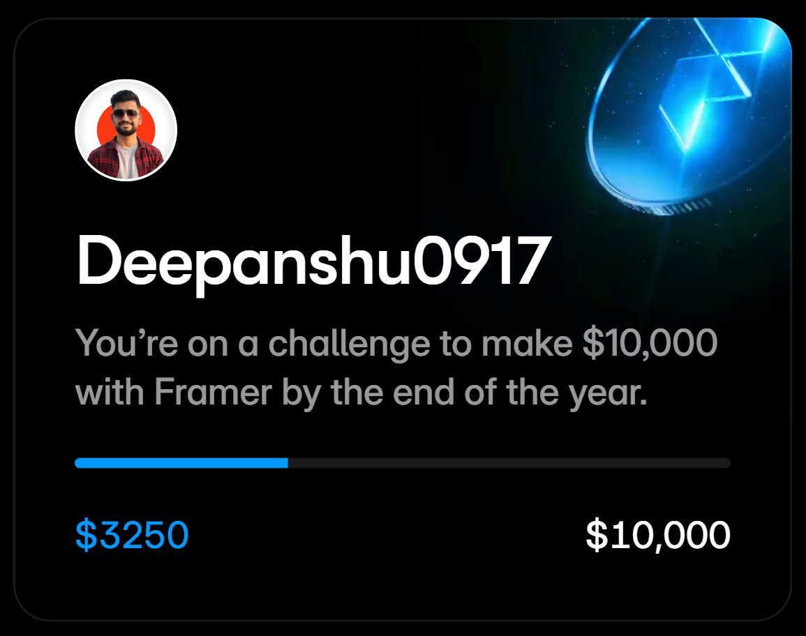 Deepanshu0917's tweet image. Framer Challenge — Weekly Update 🚀

This week’s numbers:
💸 $116 in component sales (19 new users)
🤝 $181.34 from affiliate
🧩 $1,966.46 from a completed client project

📊 Running total so far: $3,250

#FramerChallenge @framer @framernews