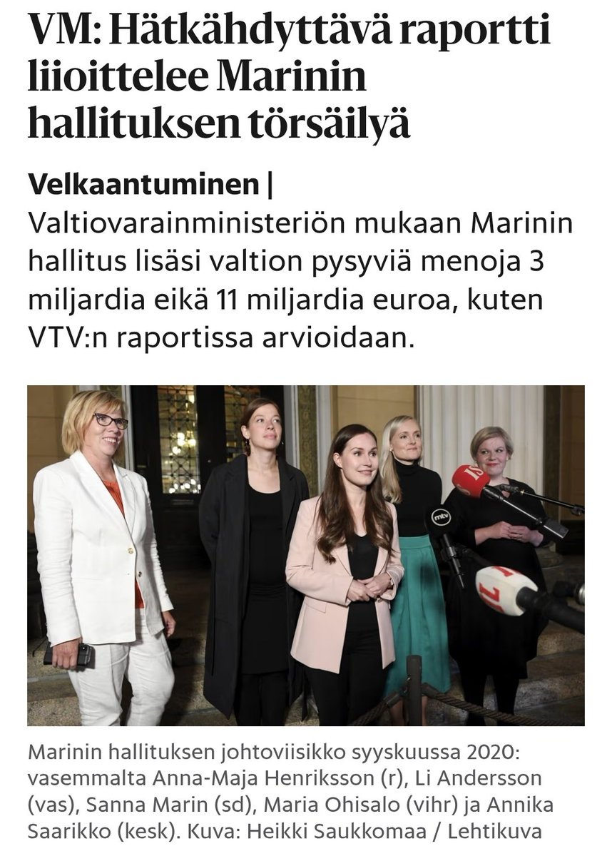 taskivei's tweet image. Totuus tunkee esiin sumuverhon läpi. VTV:n raportin yhteenveto liioittelee vahvasti 'törsäilyä'. Marinin hallituksen elvytys meni liian pitkälle ja budjettikuri petti. Mutta jos Orpon hallituksen toimia tarkasteltaisiin samoin kriteerein, myös nykyhallitus 'törsäilee'.