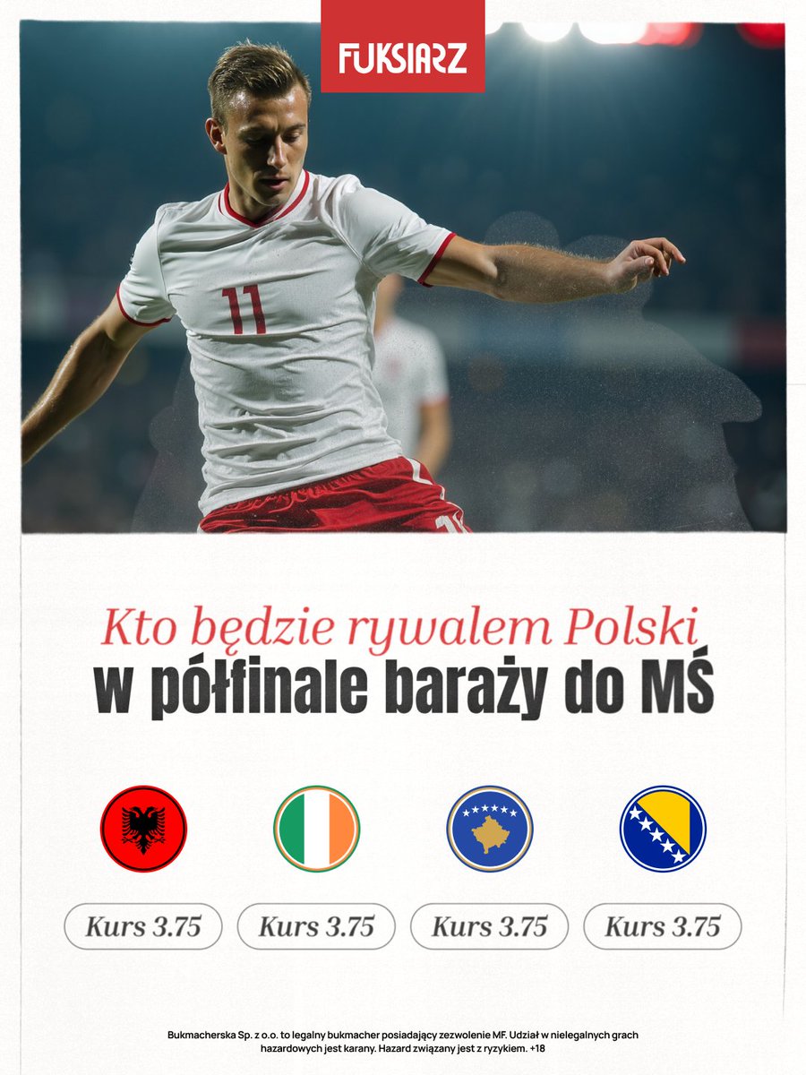 Już niebawem poznamy rywali reprezentacji Polski w barażach do Mistrzostw Świata! 🌍

Z kim Waszym zdaniem zmierzą się Biało-Czerwoni w półfinałowym starciu? 🤔 

Przeciwnika podopiecznych Jana Urbana możecie wytypować tutaj 👉 fuksem.pl/losowanie