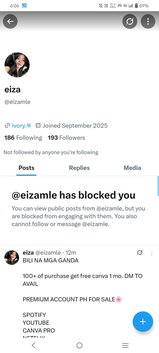 jseongbns's tweet photo. POSTING FOR AWARENESS!!! @eizamle 

I avail spotify premium to her for 190 pesos. After sending the payment, hindi na nagreply. She also said na ipaprocess nya pa raw yung account until now wala pa rin. Hindi k kaya karmahin nyan sa halagang 190 pesos?? https://t.co/nIlbmYk8ZZ