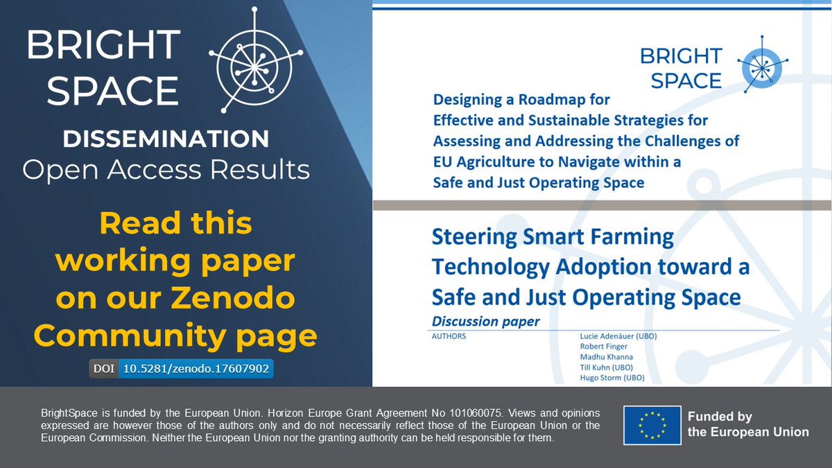BrightSpaceEU's tweet image. 🆕discussion paper: Steering #SmartFarming Technology toward a Safe &amp;amp; Just Operating Space 🚜
It applies the SJOS framework to guide policy-driven adoption of smart farming tech.
Read it open access: 👇doi.org/10.5281/zenodo…
#AgTech #Sustainability 
@RobertFinger1
