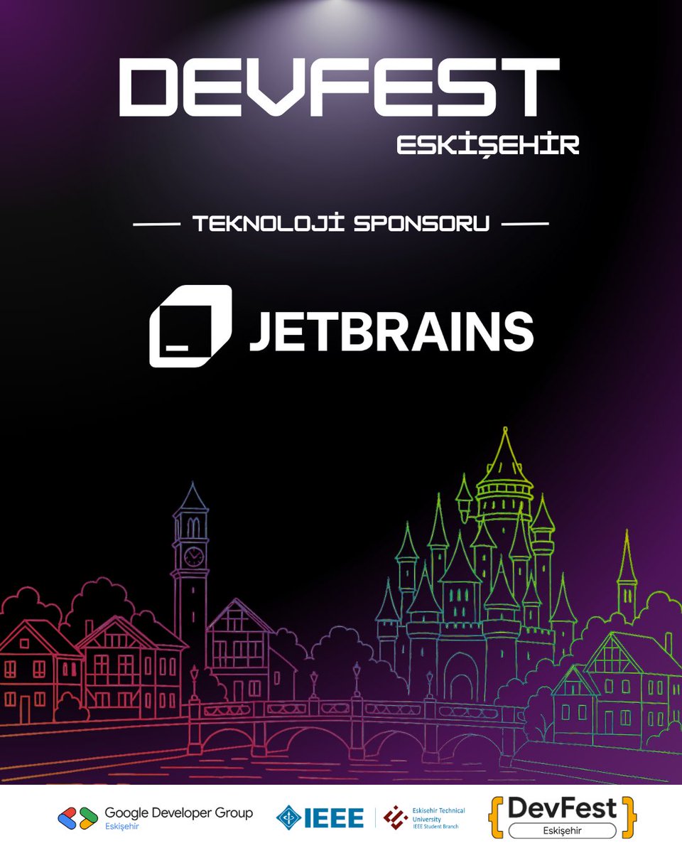 DevFest Eskişehir 2025’in Teknoloji Sponsoru JetBrains! ⚡💻
IntelliJ IDEA, PyCharm, WebStorm gibi dünyaca ünlü IDE ve geliştirici araçlarını geliştiren JetBrains, bu yıl DevFest’e desteğiyle güç katıyor. 🎉

Destekleri için JetBrains’e teşekkürler. 🙌