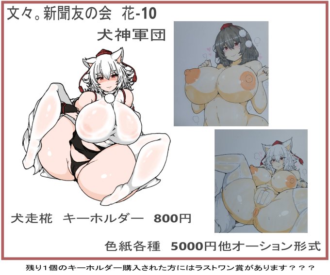 11/22の文々。新聞友の会 花-10 犬神軍団のお品書きになります!!キーホルダーラスト1個分買ってった方には素敵なお品があると思います??? よろしくお願いいたします!!!