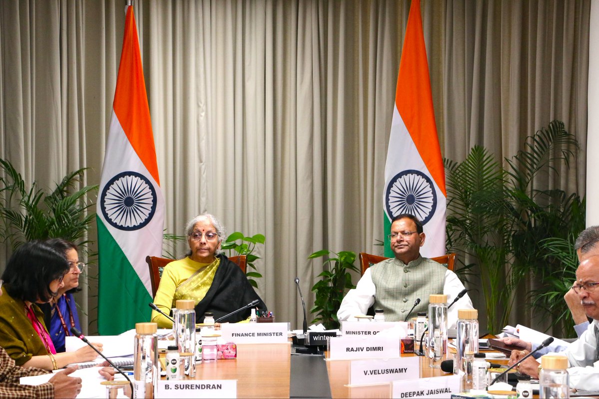 FinMinIndia's tweet image. Union Minister for Finance &amp;amp; Corporate Affairs Smt. @nsitharaman chairs the 10th Pre-Budget Consultation with representatives of trade unions and labour organisations in connection with the forthcoming Union Budget 2026-27, in New Delhi, today.

The meeting was also attended by…