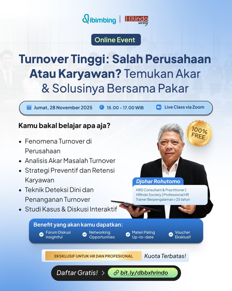 dibimbingid's tweet image. Punya tim tapi 2 bulan sekali ganti orang (alias selalu ada yang resign). Tim nya siapa tuh?👀

Saran MinDi sih ikut dengerin ini ya terutama buat tim leaders ataupun HR di kantor. Berani forward ke atasan gakkk~

👉👉bit.ly/dbbxhrindo
#eventgratis #webinar #resign
