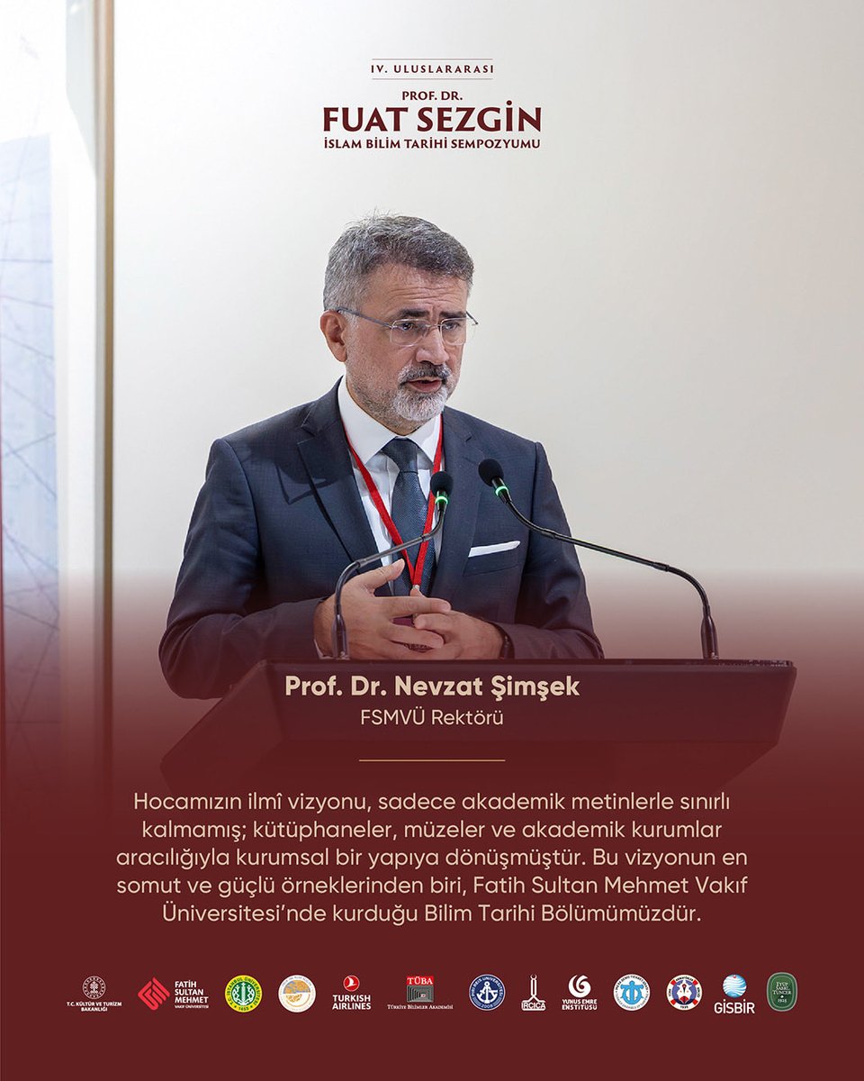 fsmvu's tweet photo. IV. Uluslararası Prof. Dr. Fuat Sezgin İslam Bilim Tarihi Sempozyumu, Rektörümüz Prof. Dr. @NevzatSimsek’in açılış konuşmalarıyla başladı. 

Rektörümüz, İslam bilim tarihinin köklü mirasına vurgu yaparak Prof. Dr. Fuat Sezgin’in bu alana kazandırdığı perspektifin bugün de yeni araştırmalara ilham vermeye devam ettiğini ifade etti.