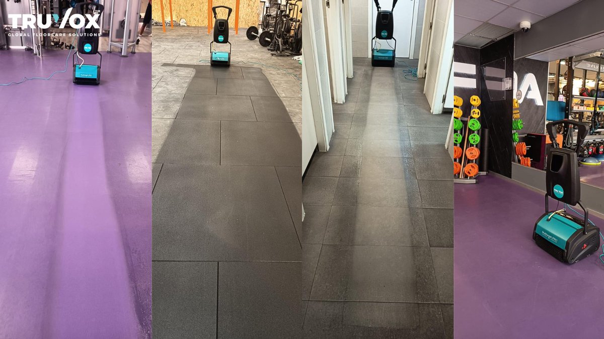 TruvoxInt's tweet image. Stripe of the Month goes to Internaco for their fantastic demonstration at a local gym using the MWPRO340. These before-and-afters are just incredible and really show what the machine can do. From ground-in grime to spotless floors in minutes — the results speak for themselves.