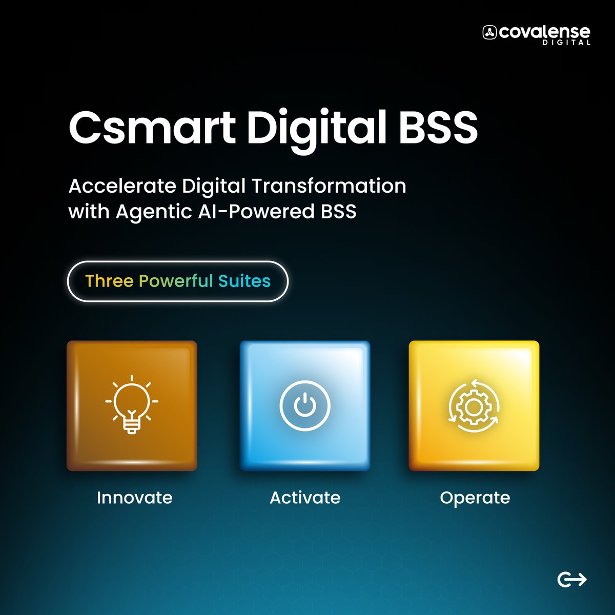 Covalensedigi's tweet image. Transform your #telco ops with #AgenticAI and cloud-native BSS! Csmart #DigitalBSS delivers full concept-to-cash-to-care automation through three powerful suites: Innovate, Activate, Operate.

Scale Faster. Reduce OPEX. Elevate CX.

Download Product Brief: bit.ly/4p9rzGJ