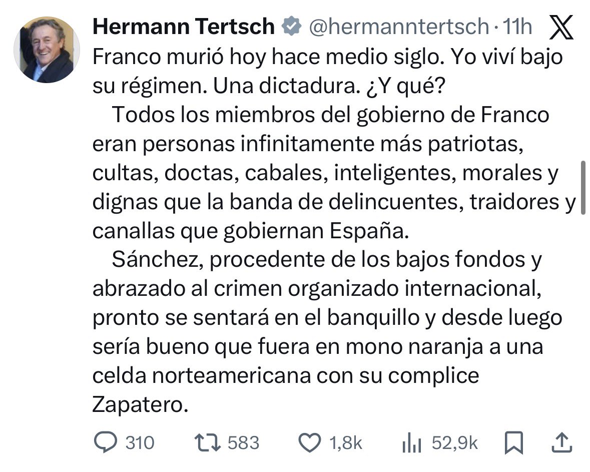 Quien justifica dictaduras y desprecia la democracia no está defendiendo ideas: está atacando las bases de nuestra convivencia. Cualquier político que ensalce regímenes autoritarios debería ser incompatible con un cargo público. La libertad no se protege alabando tiranos.