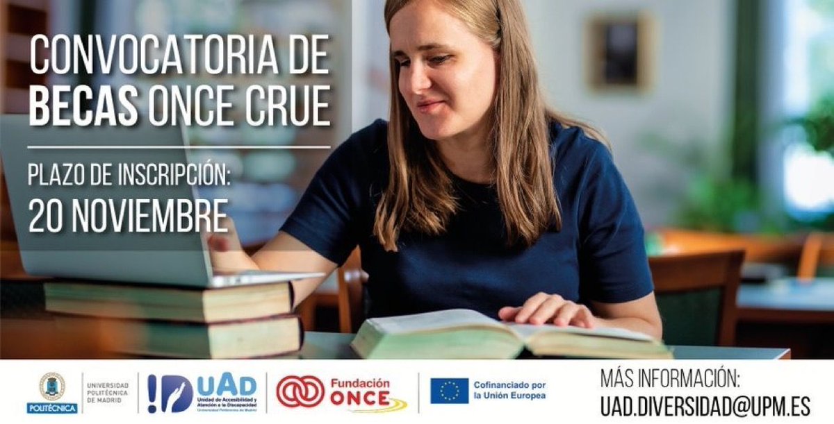 ETSIDI_UPM's tweet image. Hasta hoy 20/11 puedes solicitar una de las 6 becas de @Fundacion_ONCE y @CrueUniversidad
🔹 1.800 €
🔹 Para estudiantes UPM con certificado de discapacidad
🔹 Dirigidas a prácticas académicas externas durante 3 meses
🗞️ short.upm.es/l5fsc
#somosUPM