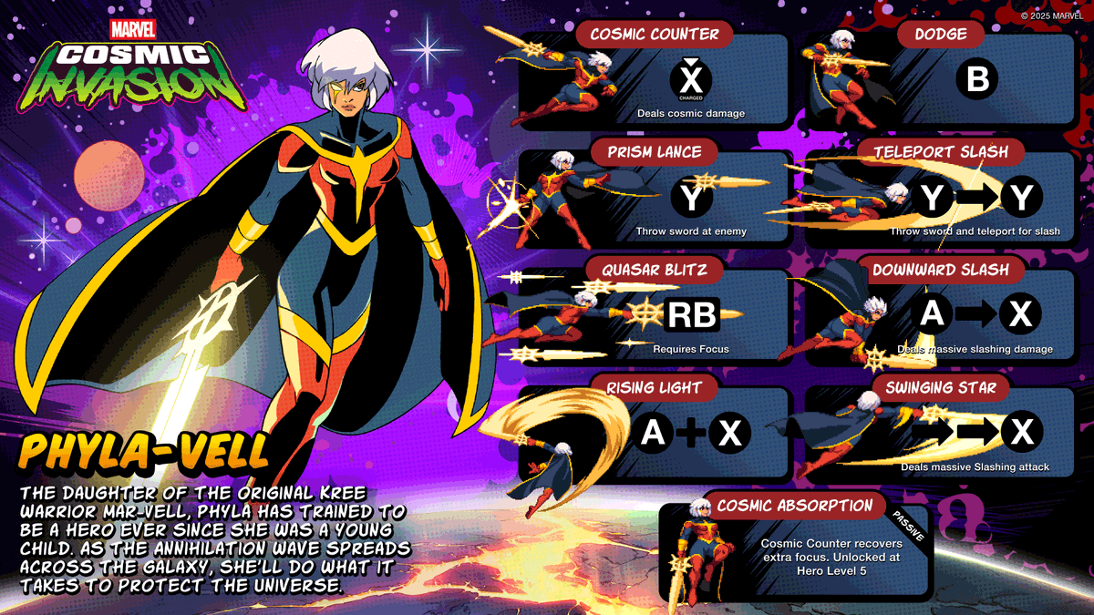 MARVELCosmicInv's tweet image. It&apos;s a cosmic combo from out of this world as Wolverine and Phyla-Vell team up to show you more ways you can step into the action in MARVEL Cosmic Invasion.

Take a look at how you can wield Wolverine&apos;s Adamantium Rage or the powerful Quasar Blitz for two of our 15 Super Heroes!