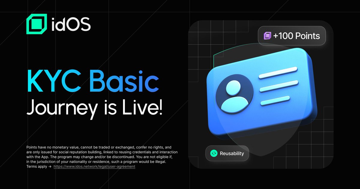 gidOS 

A new KYC Basic process is active on <a href="/idOS_network/">idOS</a>

Already sitting on a Basic or Plus? Then you’re locked in.

Still missing yours? Hop into app.idOS.network and secure it so you don’t leave points on the table.

If Plus didn’t go your way before, Basic is wide