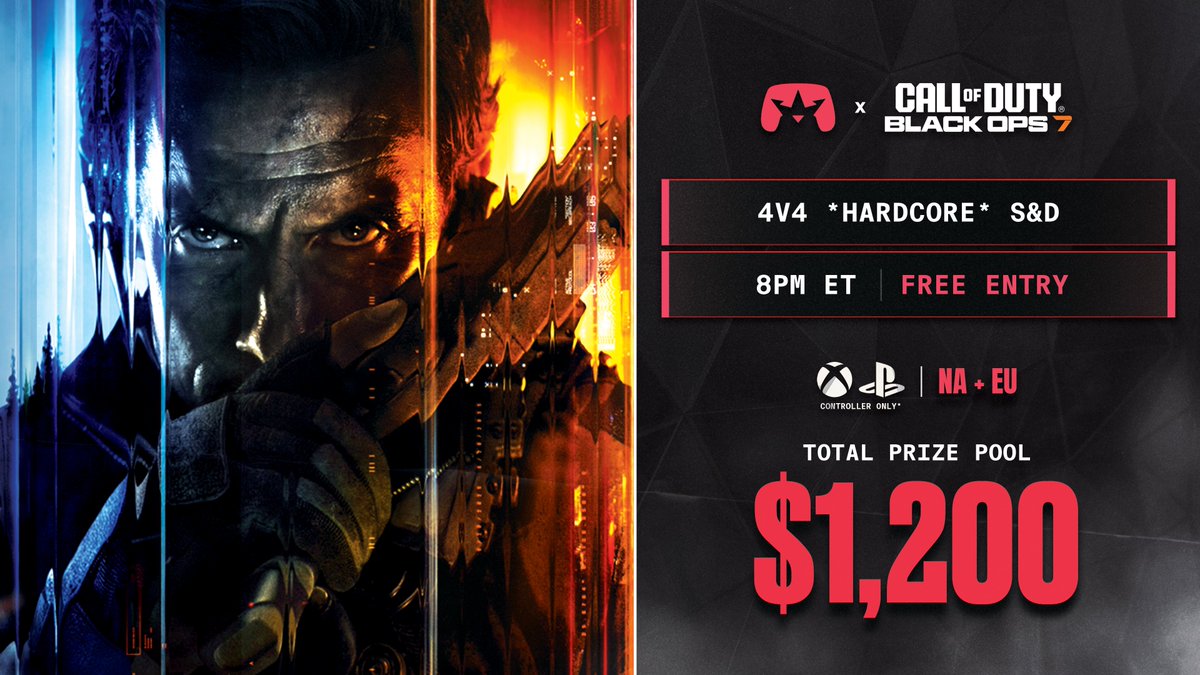 ConsoleKings's tweet image. 🏆$1,200 4v4 *Hardcore* Search &amp;amp; Destroy

🎟️Free Entry | Best of 1
⏰8 PM ET

Join Now at ConsoleKings.com