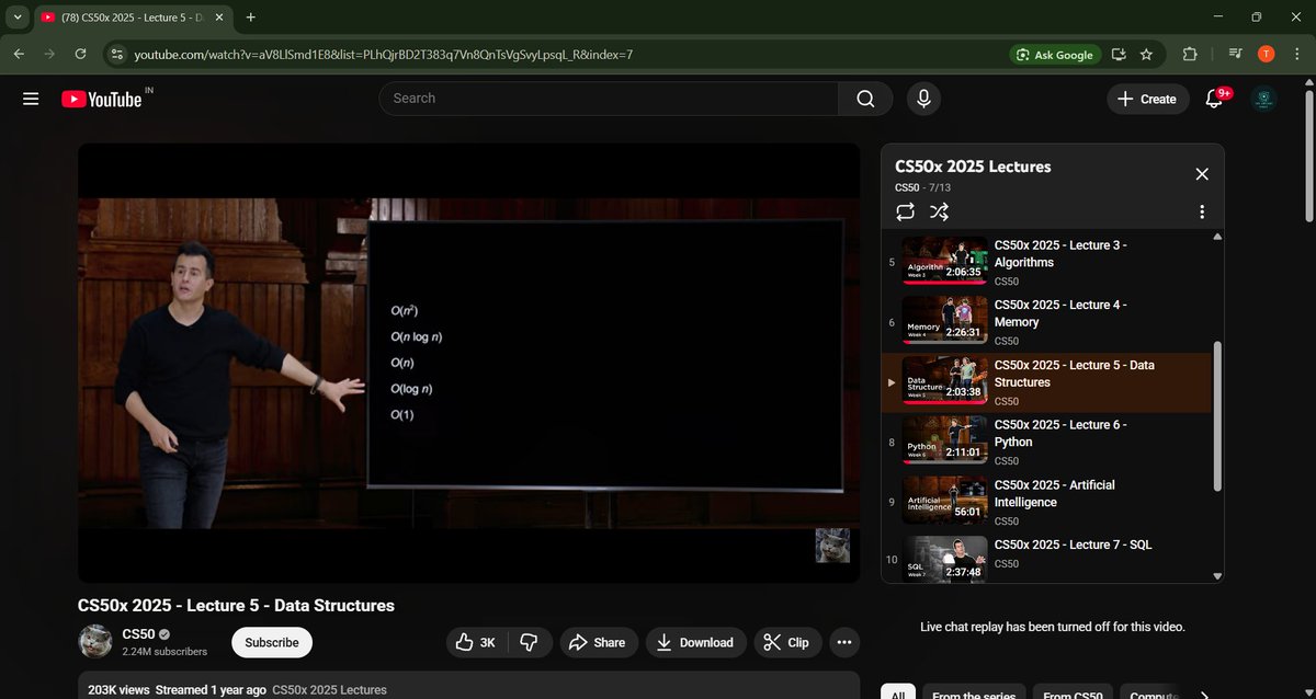 alamtaufeeq854's tweet image. 🎯 Week 6: Data Structures — @cs50  2025

Wrapped up Lecture 5 and it felt like unlocking a new way of thinking.
Stacks, queues, linked lists, trees, hash tables — each one showed how structure shapes performance.
Next up: Python!

#CS50 #100DaysOfCode #DataStructures #CodingLife