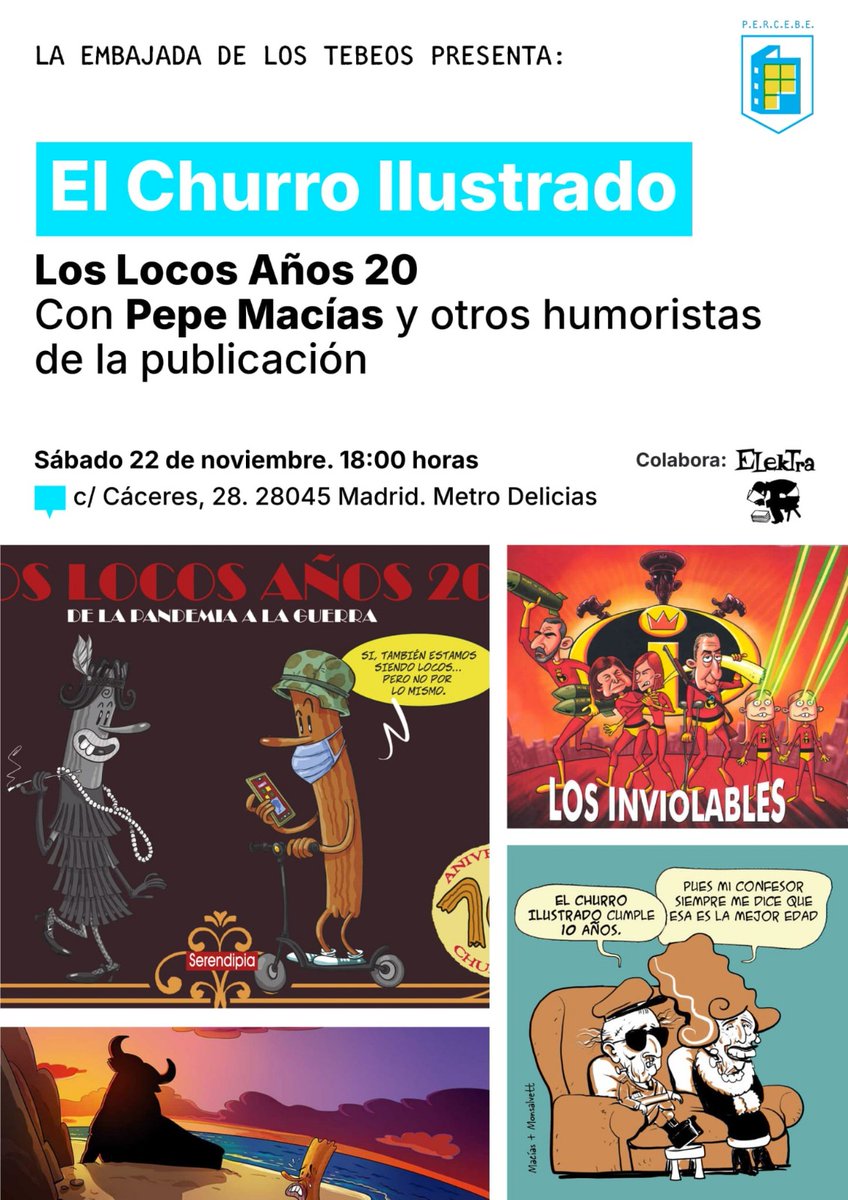 Este sábado en "La embajada de tebeos" estaré junto a otros ilustres churreros presentando "los locos años 20" un nuevo churro ilustrado en papel. Pásate y trae chocolate. tebeosfera.com/promociones/pr…