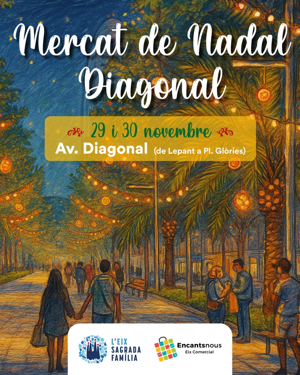 🎄Benvinguts al Nadal a la Diagonal! 🎄 No et perdis el primer Mercat de Nadal el 29 i 30 de novembre. Productes únics, artesans i delícies. Suporta el comerç local! #NadalDiagonal #MercatDeNadal