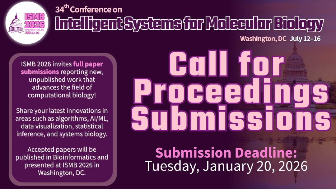 iscb's tweet image. 📢 Submit to #ISMB2026 Proceedings! 

Share your latest research in #computationalbiology and #bioinformatics. Accepted papers will be published in a special open-access issue of Bioinformatics.

🗓️ Submission deadline: January 20, 2026

🔗 Learn more: iscb.org/ismb2026/call-…