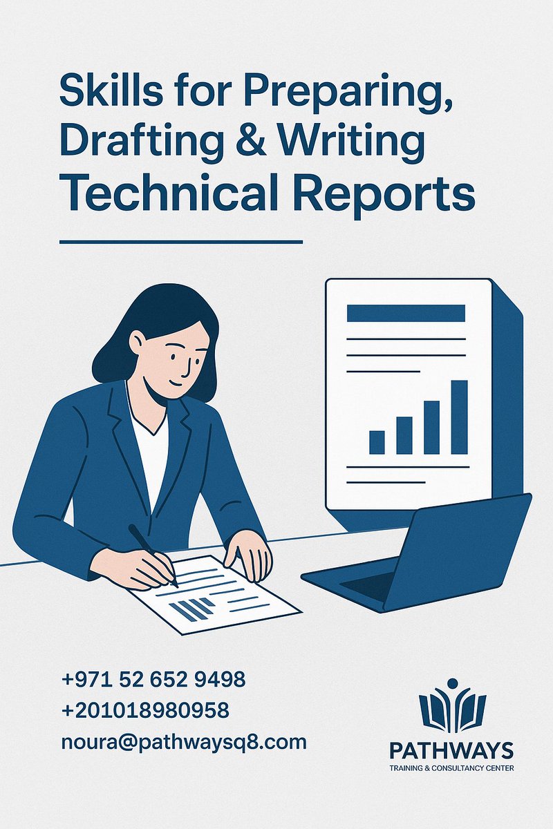 PathwaysTr54500's tweet image. 📄A powerful report = a powerful impression.
Learn how to structure information, present results, and write with confidence.
Enroll now in:
 Skills for Preparing, Drafting &amp;amp; Writing Technical Reports
📞 WhatsApp:
+971526529498
+201018980958
#ReportWriting #TechnicalReport #Career