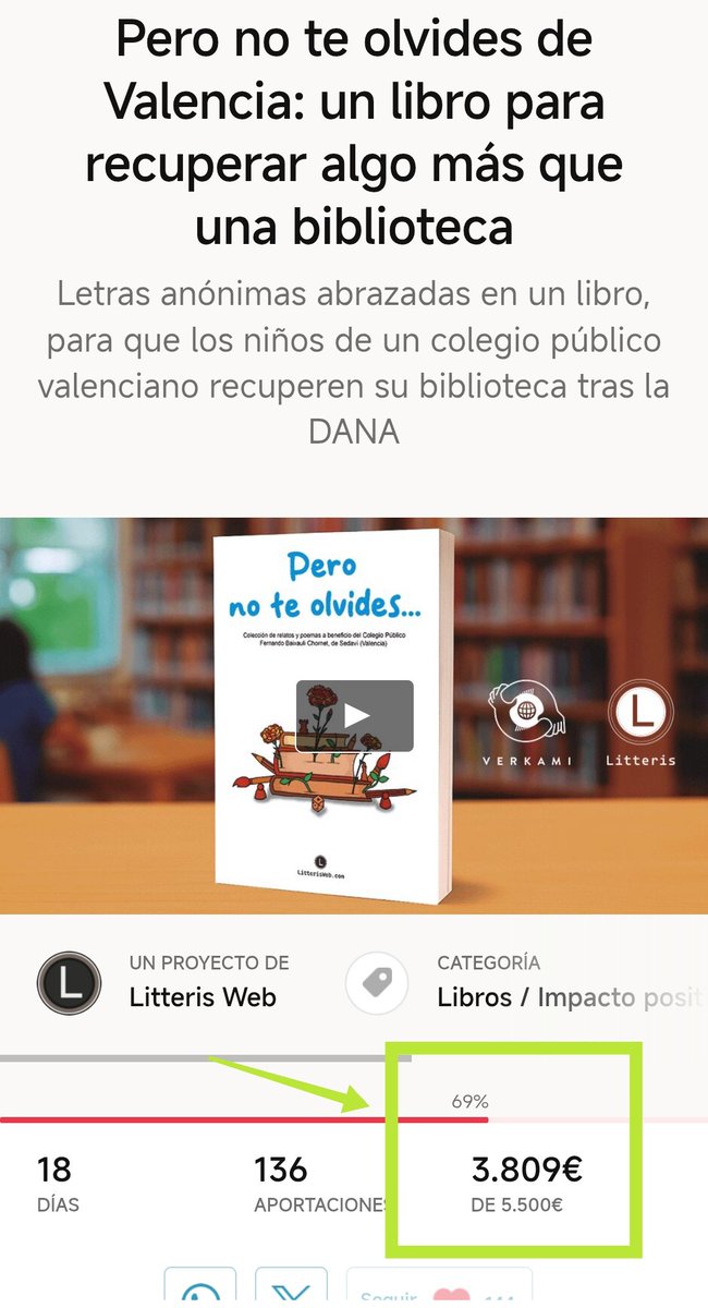 #Mecenas, empezamos a contar hacia atrás (a ver si os anima a colaborar): menos de 1700€ para llegar al objetivo mínimo, casi un 70%. No dejéis que está campaña se muera en la orilla, queremos llegar hasta el pueblo💪🏻💪🏻

#PeroNoTeOlvidesDeValencia🫂❤️

vkm.is/litteris