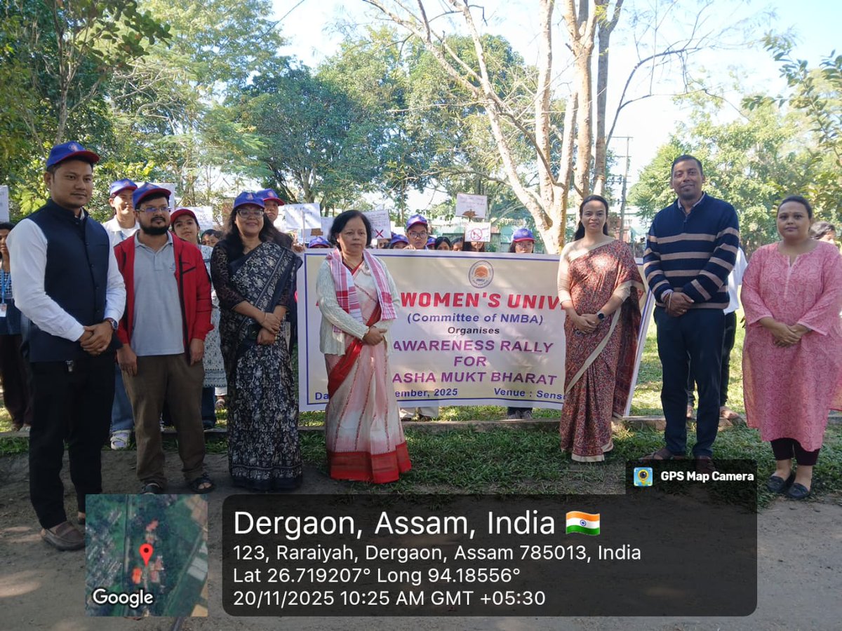 awujorhat's tweet photo. Assam Women's University observed five years of
@NMBA_MSJE with awareness events on 19–20 Nov 2025, engaging students in promoting creativity, responsibility &amp; a drug-free campus.
@AjantaRajkonwar
@TapanGohain5
#DrugFreeIndia #NashaMuktBharatAbhiyaan https://t.co/T22mfNgtuM