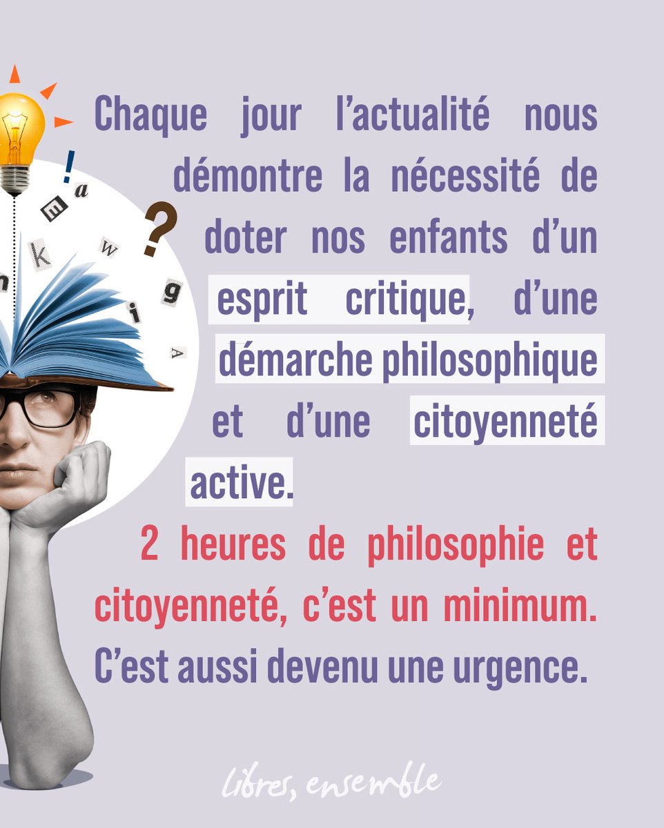 ActionLaique's tweet image. Journée mondiale de la #philosophie: l&apos;occasion de rappeler l&apos;urgence de mettre en place un cours de philosophie et citoyenneté (#CPC) de 2 heures pour TOUS les élèves!
#enroutepourles2h