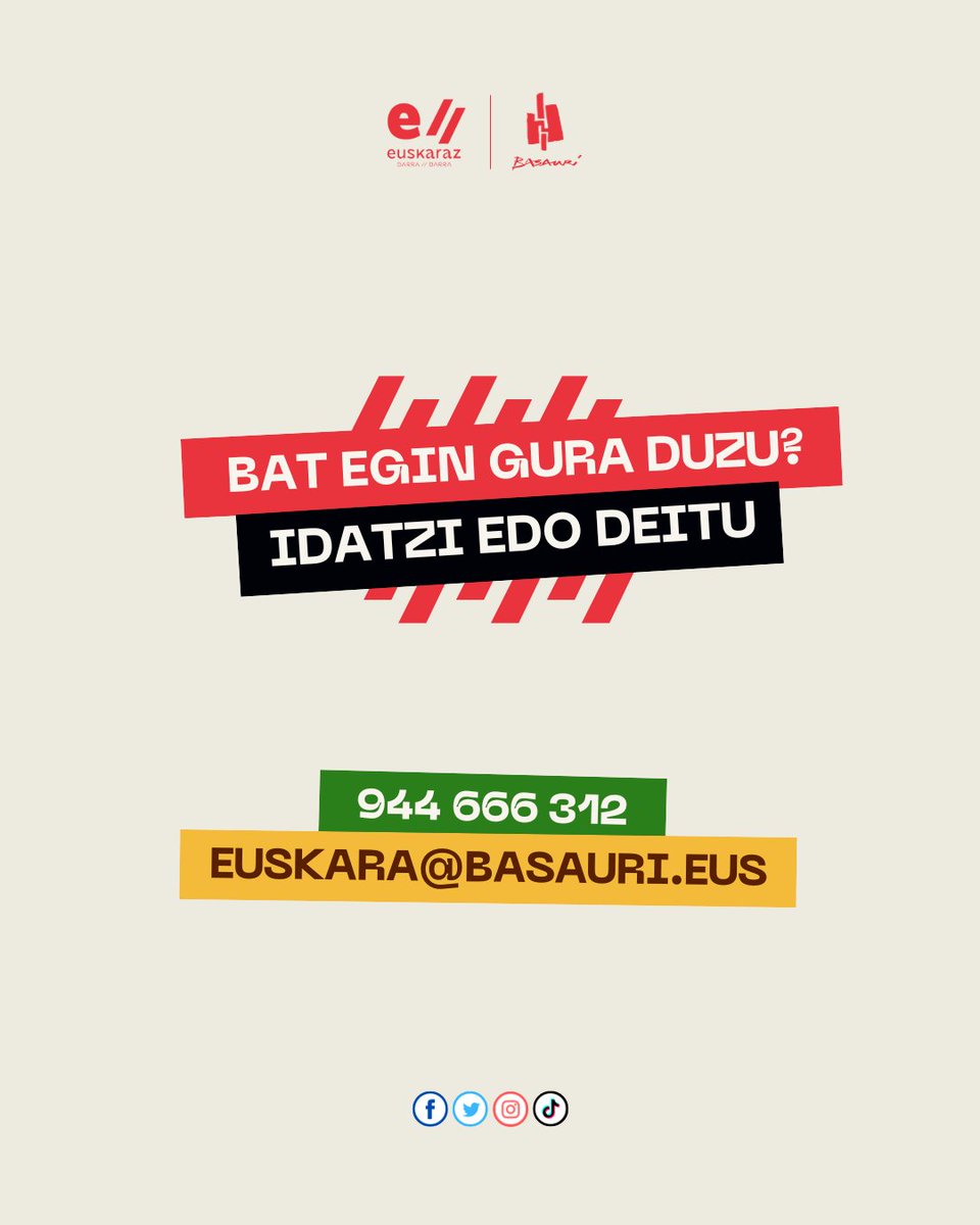 💆 Basaurin 📍 Nare Zentroan 👉 beti euskaraz berba egin dezakezu!

🙋‍♀️ Zuk ere 'Barra-barra' izan nahi duzu?
📩 euskara@basauri.eus
📞 944 666 312

<a href="/BasaurikoUdala/">Basauriko Udala</a> <a href="/eus_barrabarra/">Euskaraz barra-barra</a>