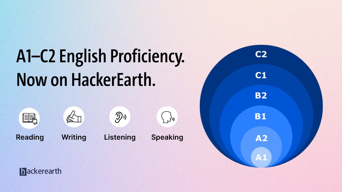 HackerEarth's tweet image. New on HackerEarth: CEFR-aligned English assessments

Evaluate Reading, Writing, Listening &amp;amp; Speaking with globally standardized accuracy.

Perfect for communication-heavy roles.

Experience the CEFR library → hubs.li/Q03Vb4060

#Hiring #CEFR #TalentAssessment #HackerEarth