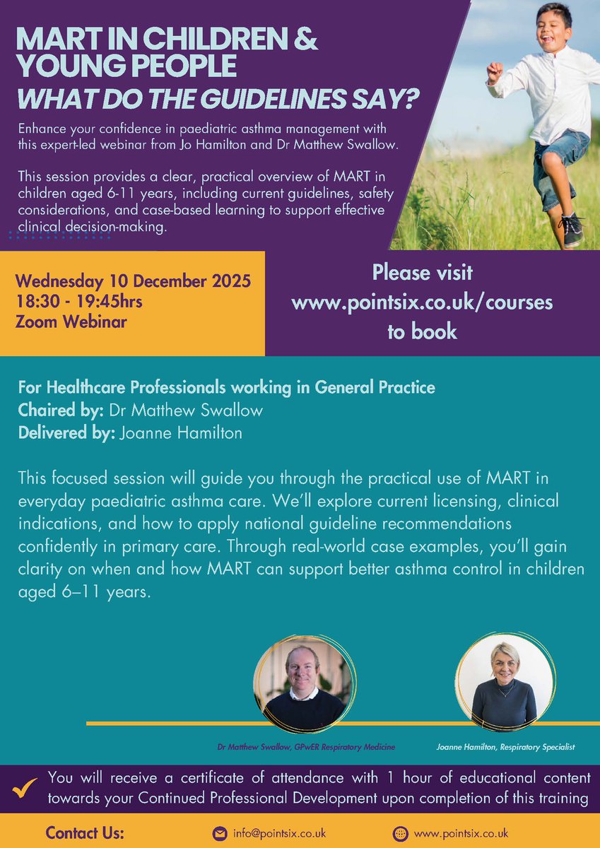 PCIssuesAnswers's tweet image. #HCPs, need FREE refresher on MART in children and young people? Our educational partners @Pointsixt have the website detailed below available, visit their website for details - pointsix.co.uk/courses
