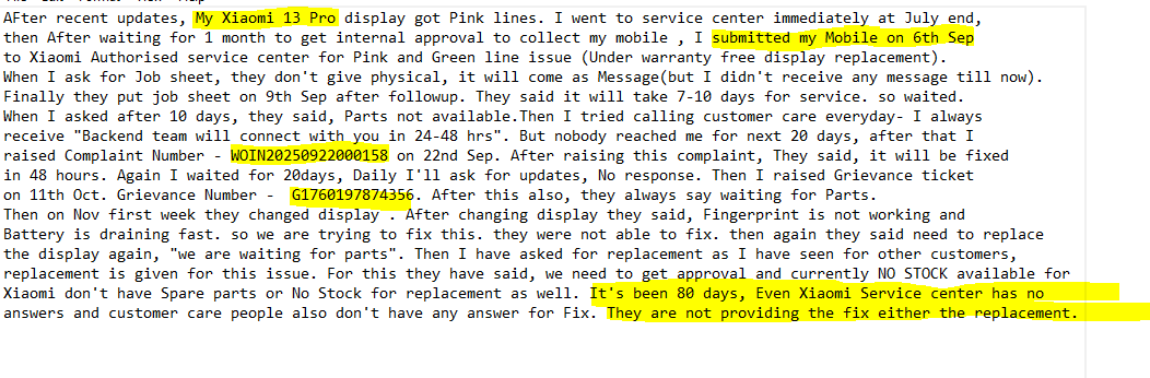 ImKathirVR's tweet photo. Sorry @XiaomiIndia, my patience is gone. My Xiaomi 13 Pro is in service centre for 80+days , As a buyer of High end (80k) model why we choose you.. 1. Quality of product 2. SERVICE of the product. But Xiaomi Failed in both aspects . Now I have to think Xiaomi/MI product in future https://t.co/hLQGBSXQfV
