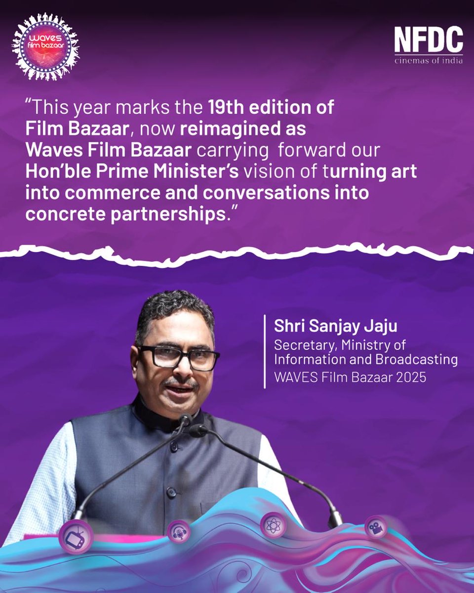 nfdcindia's tweet photo. WAVES Film Bazaar 2025 opened on a high note with the presence of Shri Sanjay Jaju, Secretary, Ministry of Information & Broadcasting, marking a powerful start to this year’s cinematic and industry exchanges.
#WavesFilmBazaar #FilmBazaar #Cinephiles #MarketScreenings #IFFIGoa #IFFI56 #IFFIGoa #IFFI2025 #NFDC #FilmFestivals #SanjayJaju
