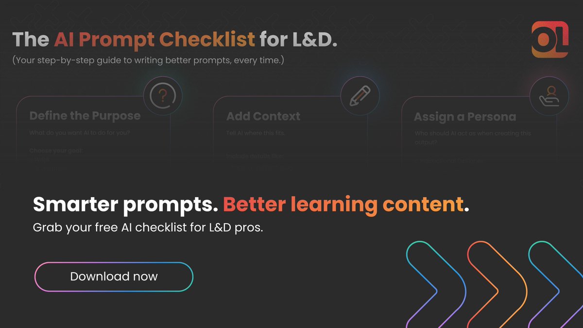 OmniplexeLearn's tweet image. 🧠 Using AI in #LearningAndDevelopment?
Make every prompt count.

Check out our AI Prompt Checklist for L&amp;amp;D, a quick guide to writing smarter prompts that deliver better results 👇

📥 buff.ly/JRAGpFV

#AIinLearning #InstructionalDesign #eLearning #CorporateTrainin