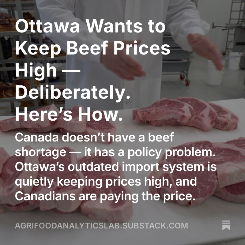 FoodProfessor's tweet image. We recently received information from a reliable industry source about how the federal government is administering beef import permits. If accurate, it raises serious concerns about whether Ottawa is knowingly sustaining an outdated and opaque system that keeps beef prices…