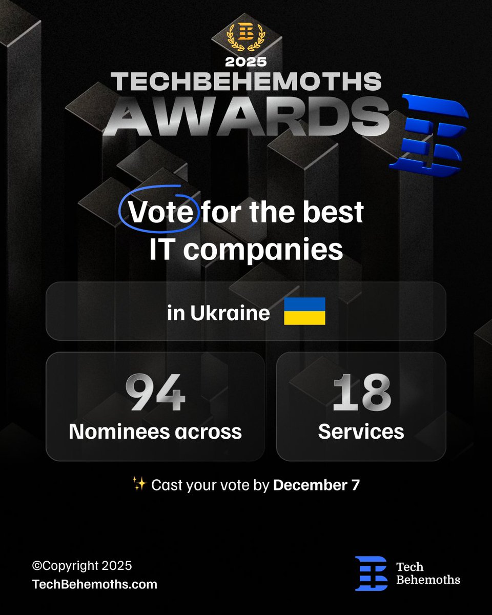 TechBehemoths's tweet image. Ukraine’s Top IT Companies in 2025 🇺🇦

This year, 94 outstanding IT companies across 18 service categories are being recognized in the #TechBehemothsAwards2025 for their innovation, solutions, and impact on the tech ecosystem.

Show your support for the Ukrainian IT companies…