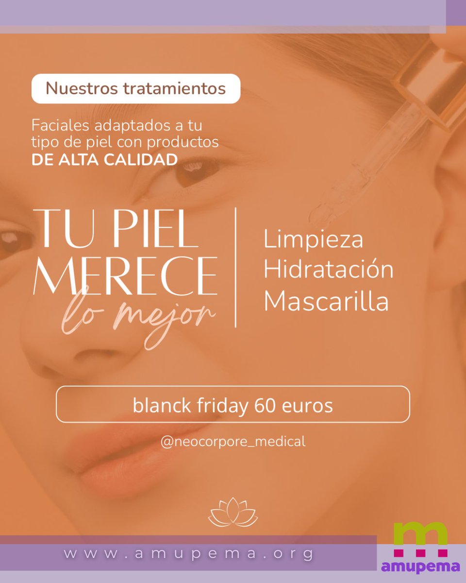 La nueva era del Skincare ha llegado a Neocórpore Medical.
Rejuvenecimiento visible.
Oferta válida desde el 21 de noviembre al 10 de diciembre.

Avda. Carlos Haya 68, 29010 , Málaga
699 805 727
neocorporemedical.es 

#amupema #empresarias #emprendedoras #Skincare  #belleza