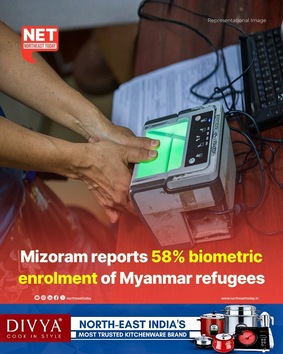NortheastToday's tweet image. #NetSnippet | Mizoram has completed biometric enrolment of 58.15 per cent of the more than 31,000 Myanmar refugees currently taking shelter across all 11 districts of the state, a senior home department official said on Thursday. The enrolment process, which began in July…