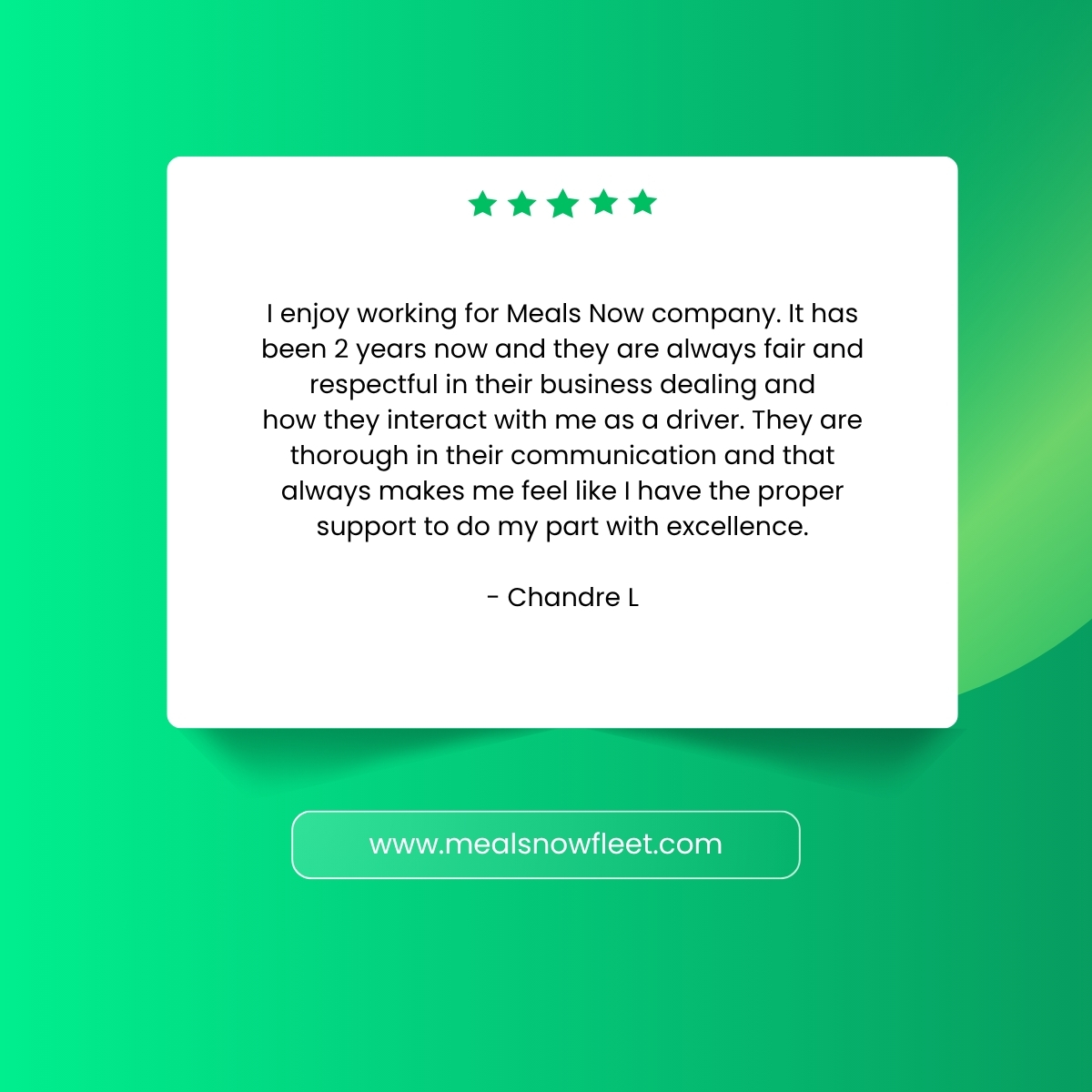 mealsnowfleet's tweet photo. “Always fair and respectful. Thorough communication. I have the support to do my part with excellence.” — Chandre L
That’s our standard for certified brand ambassadors.

#DriverVoices #MealsNowFleet #WhiteGloveDelivery https://t.co/hFRrE72Qyb