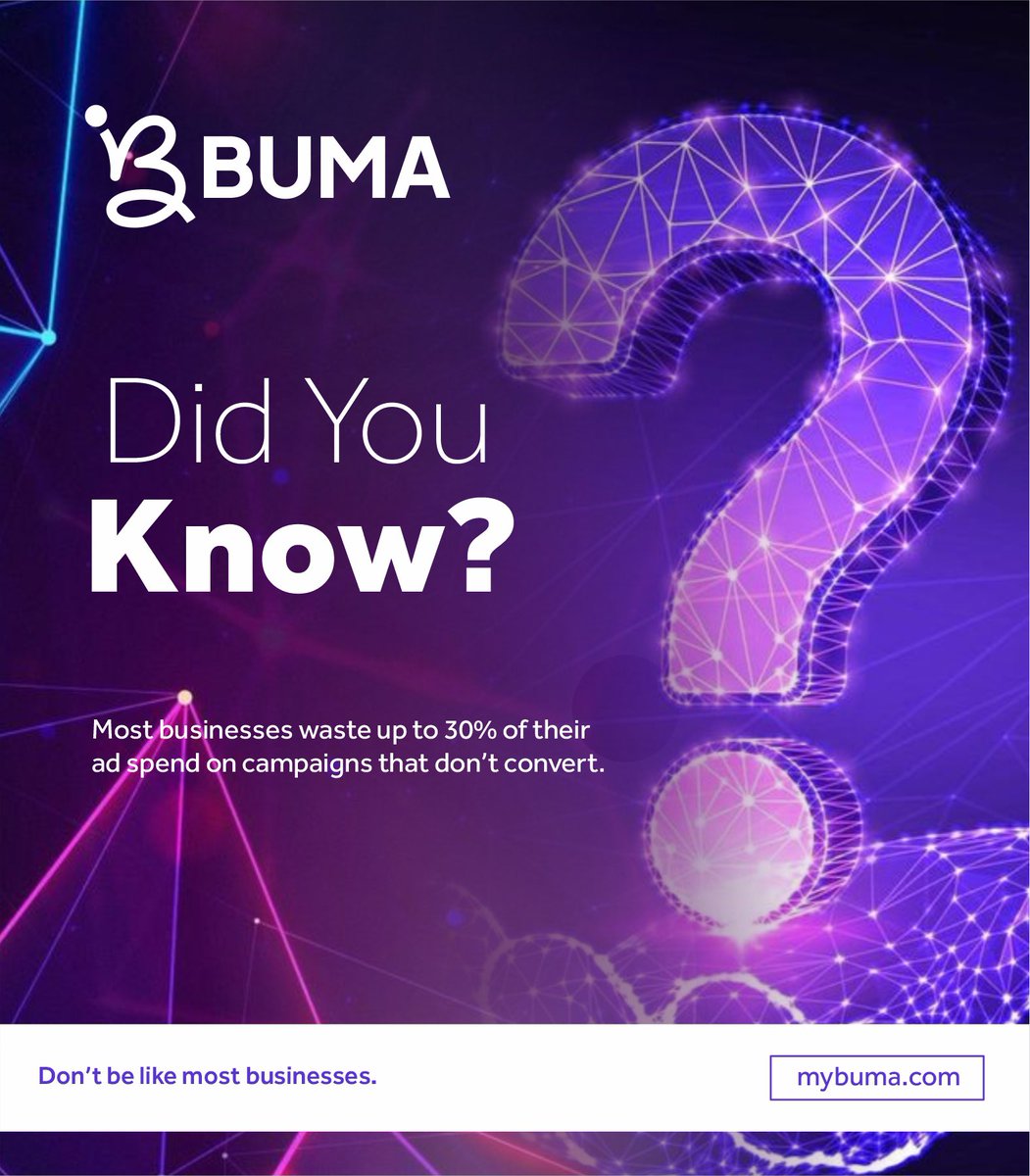 buma_africa's tweet image. Did you know most businesses lose up to 30% of their ad spend on campaigns that don’t convert?
With BUMA, every naira works smarter. Stop guessing. Start winning. 

👉 Optimize today: mybuma.com

#BUMA #SmartMediaBuying #AdSpendOptimization #DigitalMarketing