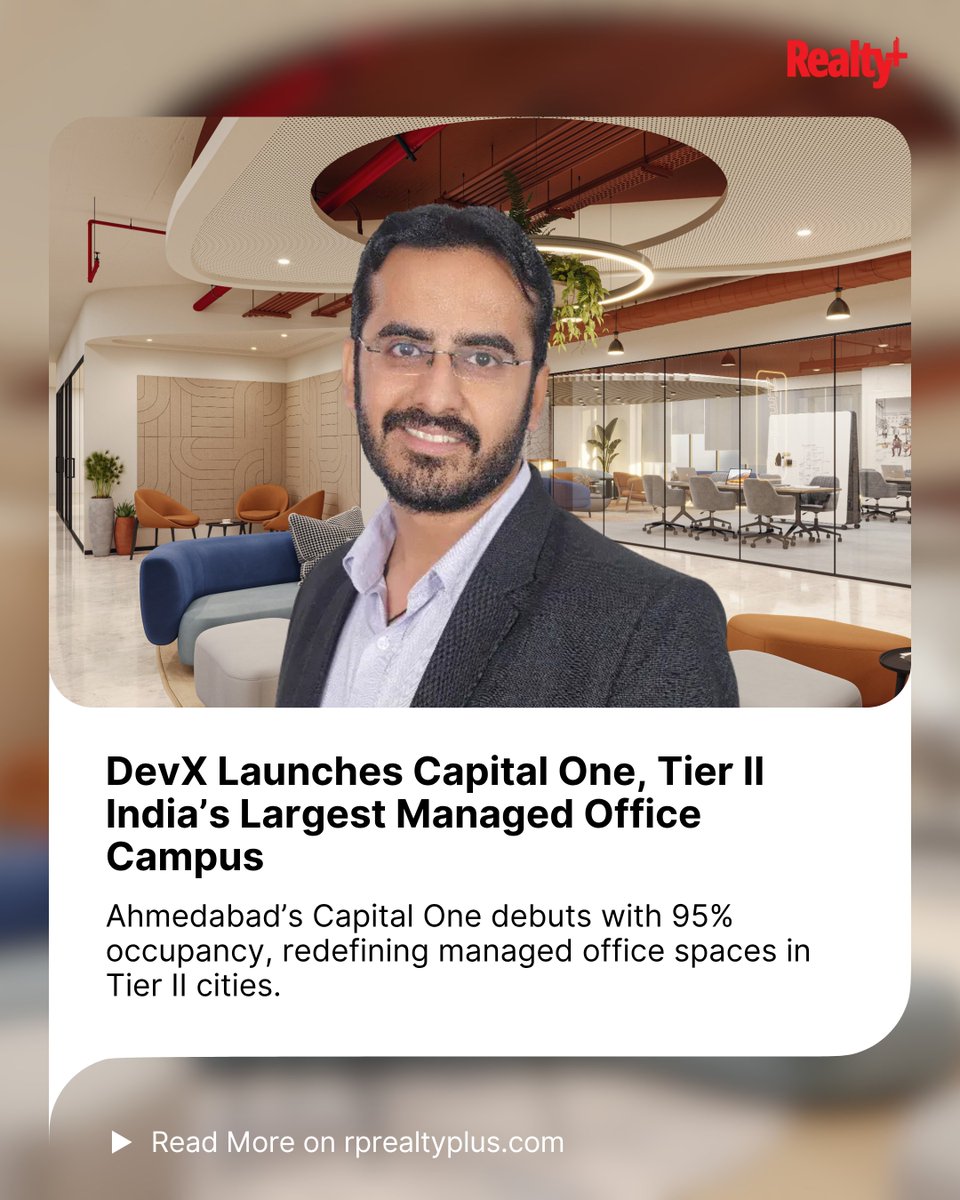 RPRealtyPlus's tweet image. Ahmedabad’s newest landmark Capital One is already 95% occupied and setting a new benchmark for India’s managed office campuses. Flexible, scalable, and future-ready… this is how Tier II cities level up.

Read more: rprealtyplus.com/article/devx-l…

#CapitalOneAhmedabad #ManagedOffices