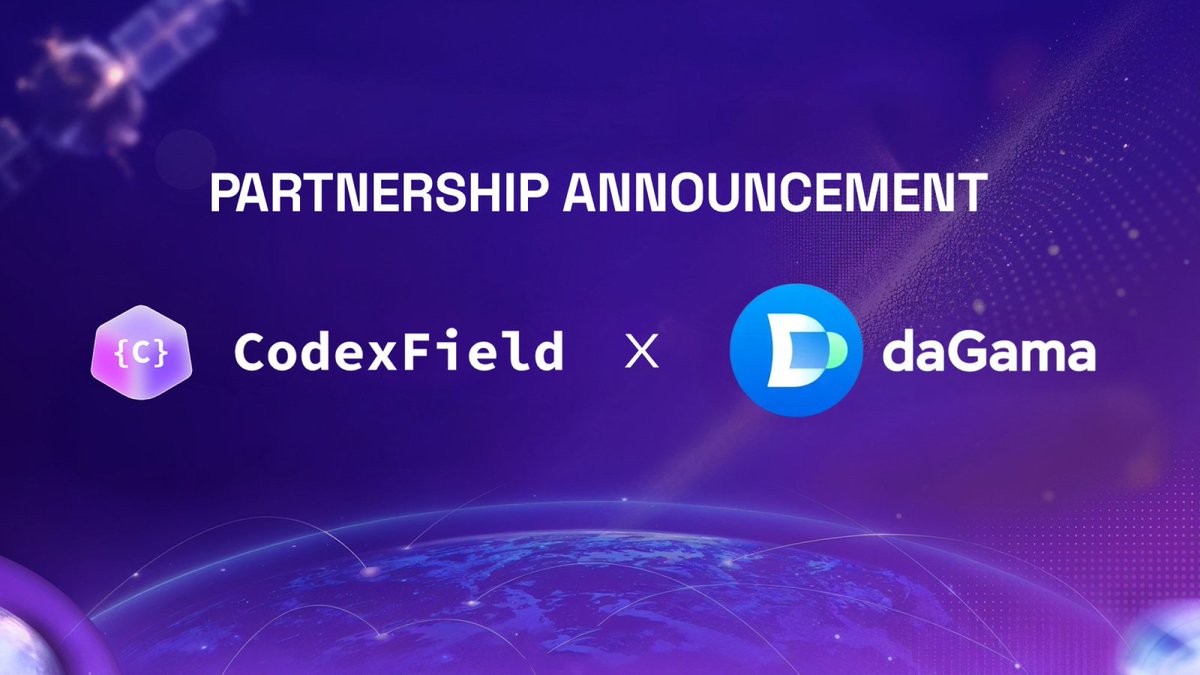 CodexField's tweet image. 🤝 CodexField x @dagama_world Partnership 🌍✨

CodexField is thrilled to partner with daGama, the RWL platform redefining real-world location experiences through blockchain and AI.

With features like AI-powered recommendations, live NFT minting, POS terminals, and 360K+…