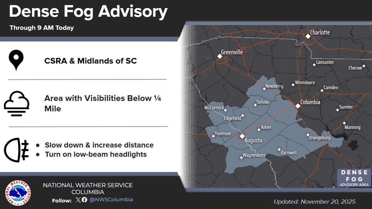 Watch out for areas of dense fog this morning with visibilities less than 1/4 mile in spots. Visibilities can drop quickly, especially in low spots and near rivers-lakes.