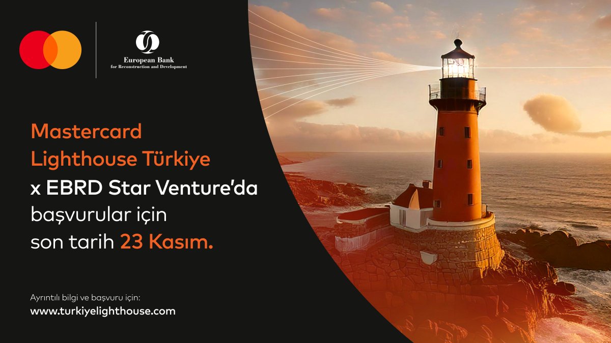 📣 Girişimcilere duyurulur!
Mastercard Lighthouse Türkiye x EBRD Star Venture 2025 için başvurular 23 Kasım’da sonlanıyor, başvurmanız için son 3 gün!

Programa kabul edilen girişimler 18 aya varan kapsamlı desteklerden faydalanacak.

📌 Detaylar ve başvuru için: