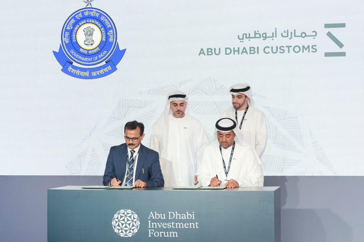 cbic_india's tweet image. On the invitation of Abu Dhabi Customs, senior officials of the Central Board of Indirect Taxes and Customs (CBIC) held discussions with a delegation led by the Director General of Customs, Abu Dhabi. 

A Statement of Cooperation on the Trusted Digital Trade Corridor (TDTC) was…