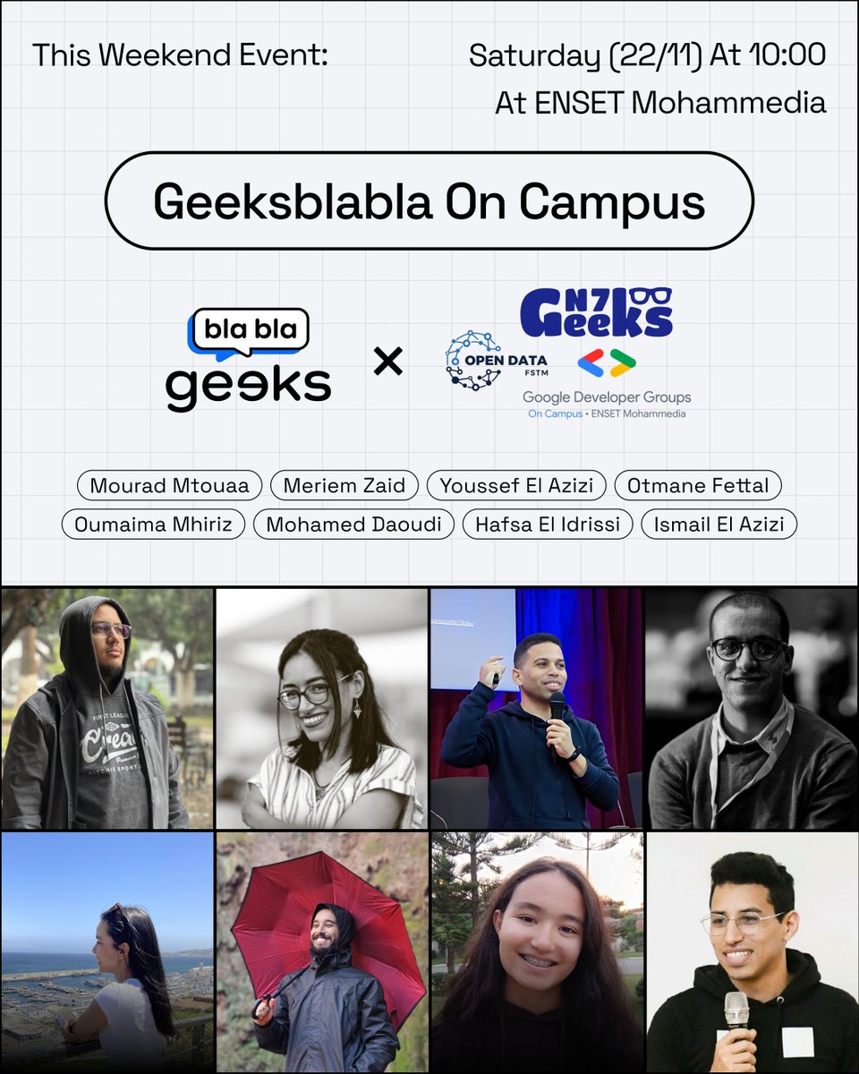 geeksblabla's tweet image. الناس ديال المحمدية! Geeksblabla On Campus  جاية عندكوم. كاين شي ترحيب 😀
إمتا 📅؟ : نهار السبت 22 نونبر مع 10 ديال الصباح 
فين 🚩؟ : ENSET محمدية 

لقاء استثنائي كيجمع GeeksBlabla   والناس ديال المحمدية  باش نتناقشو ونتبادلو الخبرات في مجال البرمجة والتكنولوجيا! 

طاگيو صحابكم…