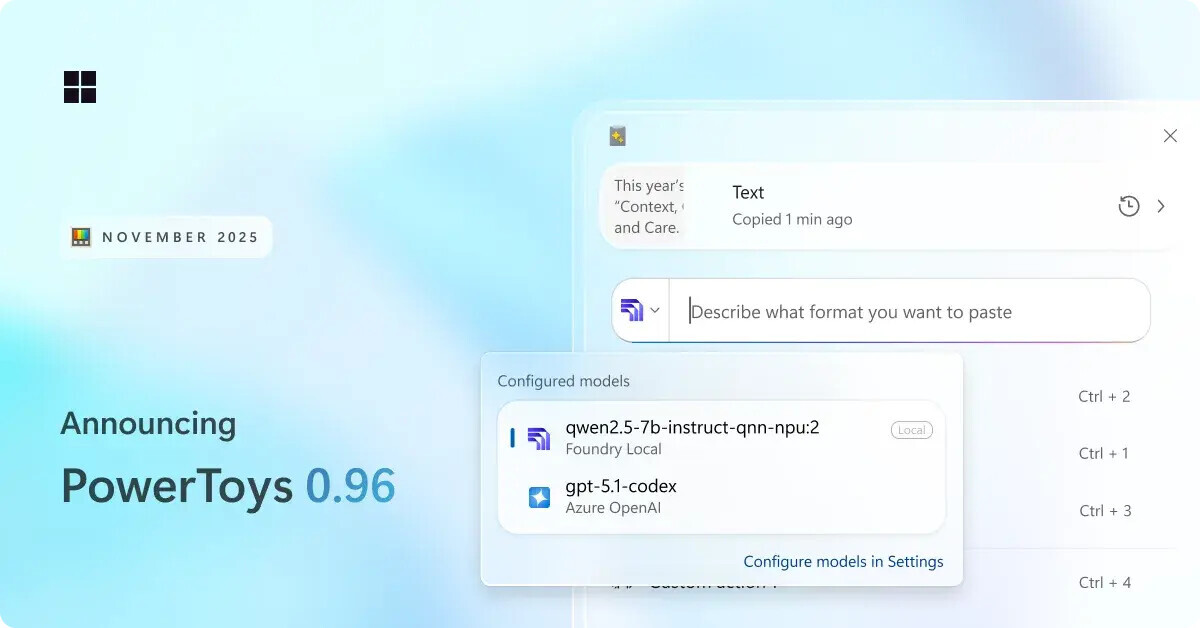 TechPowerUp's tweet image. PowerToys v0.96 Intros Advanced Paste with Cloud and Local AI Models tpu.me/4836