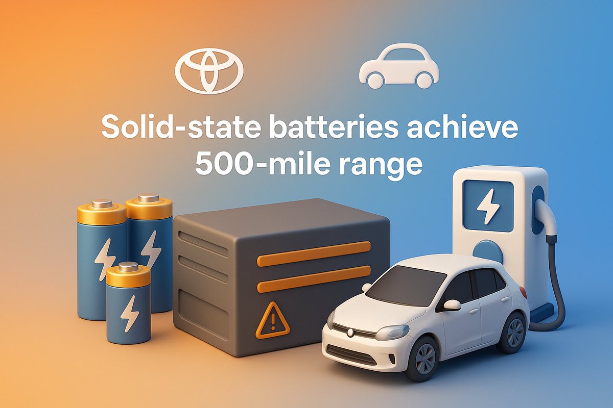 oscarsuiza's tweet image. 🔋 Solid-state batteries achieve 500-mile range with 10-minute charging. Toyota begins production 2026. EVs about to go mainstream for real! Ready to switch to electric? #TechNews #EVs #BatteryTech