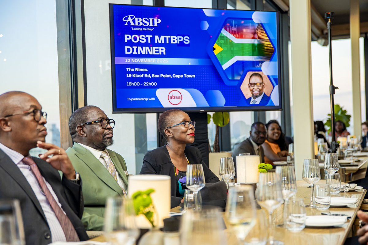 Absa's tweet image. Absa proudly partnered with @ABSIP_SA for the Post- #MTBPS2025 Networking Dinner in Cape Town. 

The evening unpacked SA’s fiscal outlook and reinforced collaboration to drive confidence, investment &amp;amp; sustainable growth. 

#WeSeeYourStory #YourStoryMatters