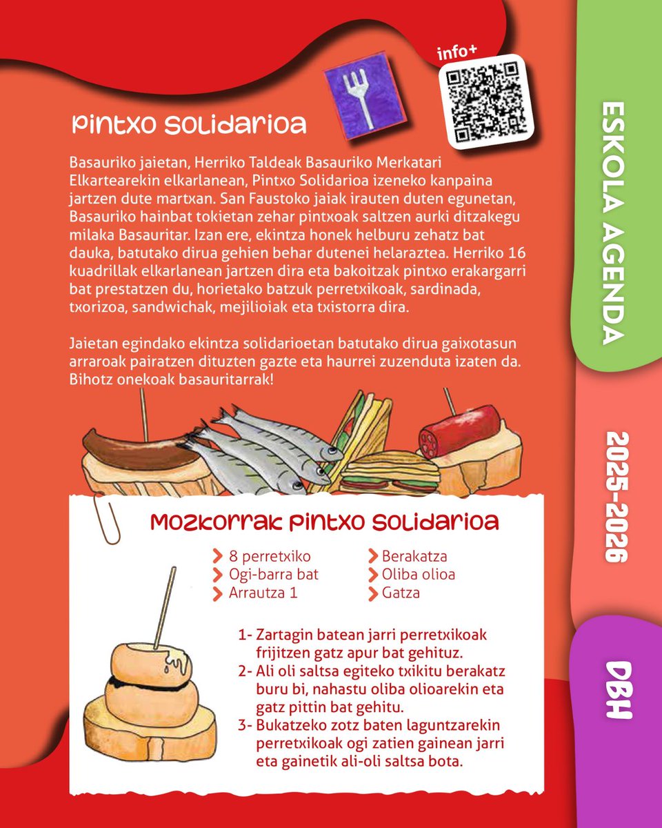 🍄 Herriko jaien testuinguruan, perretxiko pintxoa nola egiten den azaldu digute 📍 herriko DBHko ikasleek eurek diseinatutako eskola agendan 👉 Pintxo erraza eta 😋 mmmmm! zoragarria! #EskolaAgenda #Basauri