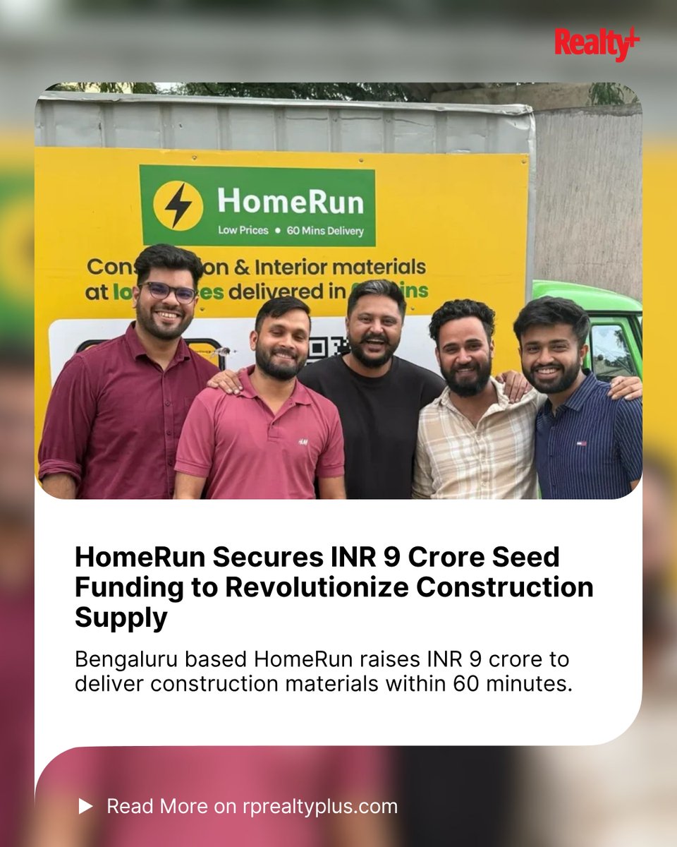RPRealtyPlus's tweet image. Bengaluru’s HomeRun has raised ₹9 crore in seed funding to shake up the construction supply chain promising materials at your site in just an hour.

Read more: rprealtyplus.com/article/homeru…

#RealtyPlus #HomeRun #ConstructionTech #PropTechIndia #StartupFunding #BengaluruStartups