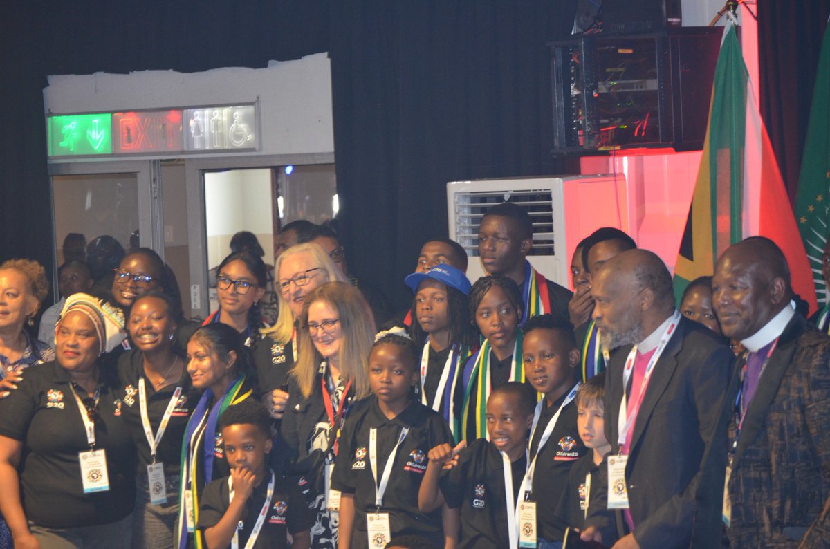 NMCF_SA's tweet photo. 📣 Child delegates at the #G20 Social Summit are handing over the #CH20 Declaration to President Cyril Ramaphosa, calling for inclusion, accountability, and real action. They’re demanding safe digital access, climate justice, child-centred budgets &amp; meaningful participation.✊🏽 https://t.co/yd8M38qfx6